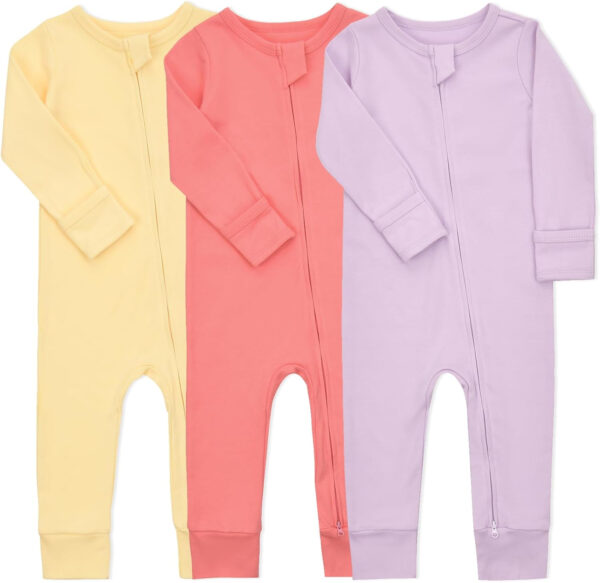 688aa2de5fbc69a9e4ee57aaed353e2a6112de80ef0334c55510b.jpg Aablexema Baby Cotton Fooltess Pajamas with Mitten, 3-pack Infant Romper Zip Up One Piece Jumpsuits Outfit
