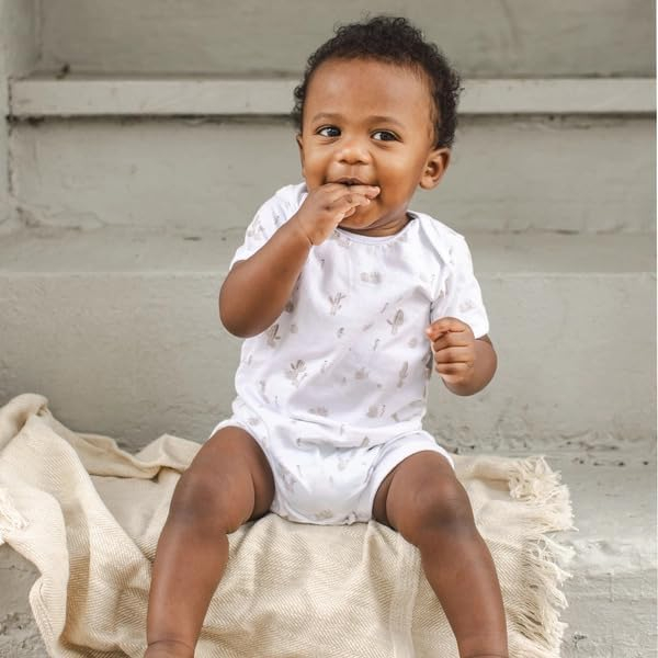 Burt's Bees Baby baby-boys Short Sleeve Rompers, 100% Organic Cotton One-piece Coverall and Layette Set