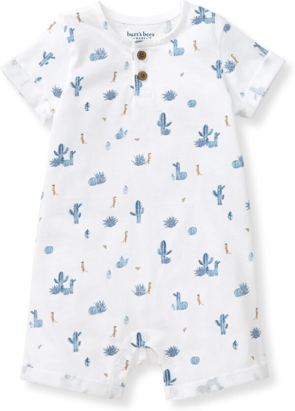 Burt's Bees Baby baby-boys Short Sleeve Rompers, 100% Organic Cotton One-piece Coverall and Layette Set