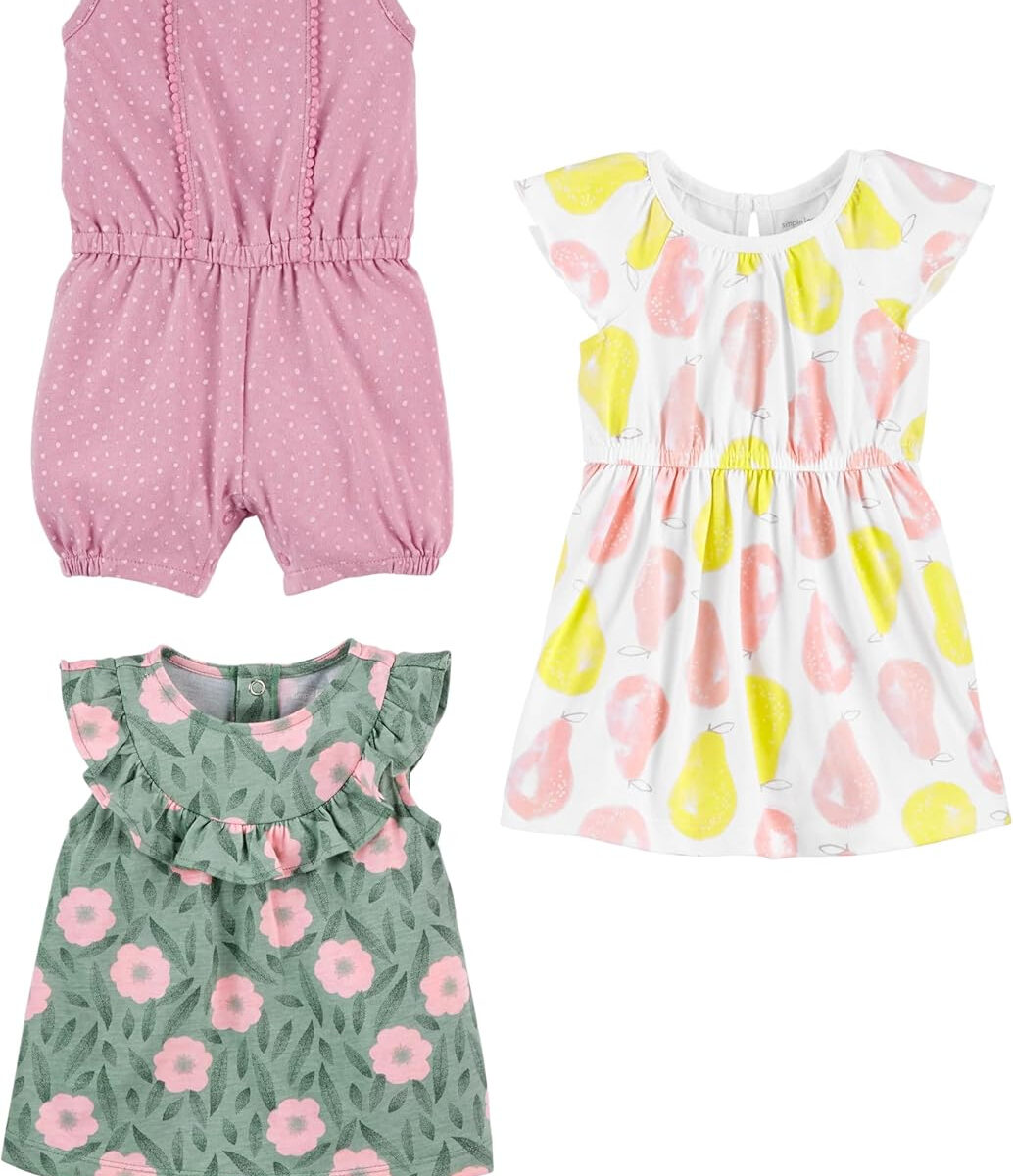 Simple Joys by Carter's baby-girls 3-pack Romper, Sunsuit and Dress