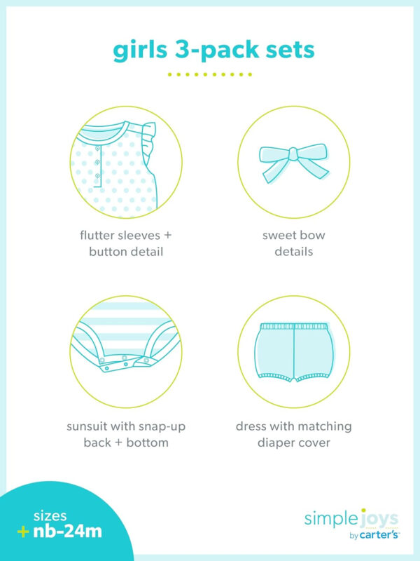 Simple Joys by Carter's baby-girls 3-pack Romper, Sunsuit and Dress