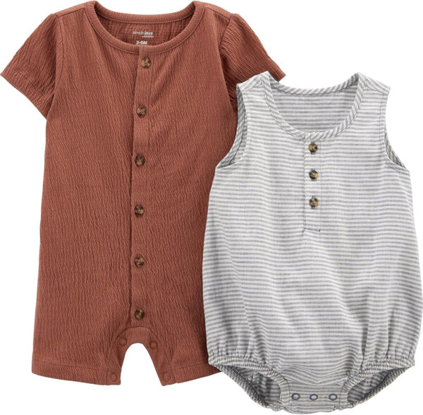 688aa875b3b7ce66a18ade78ac091619369cc7c521995b1edae43.jpg Simple Joys by Carter's baby-boys Button Rompers, Pack of 2