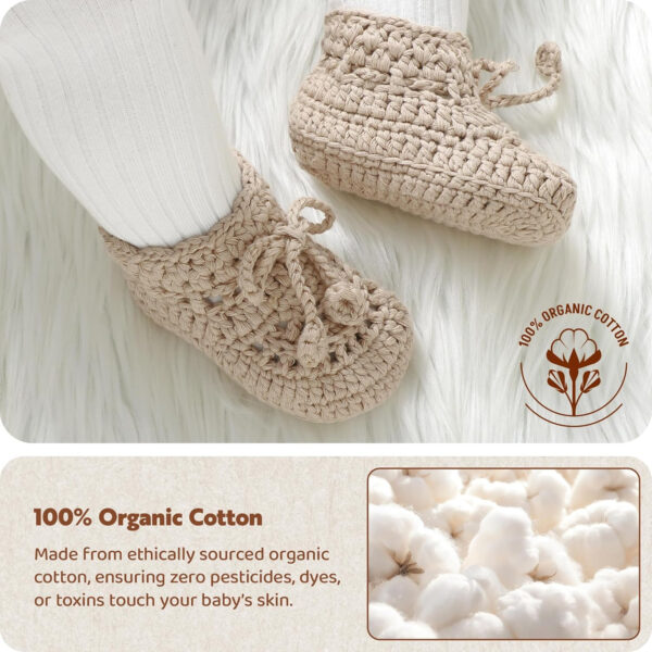 Hadetoto Baby Booties Hand Crochet Knit Cotton Bootie Soft Cozy Warm Socks Shoes Newborn First Walkers for Infant Boy Girl