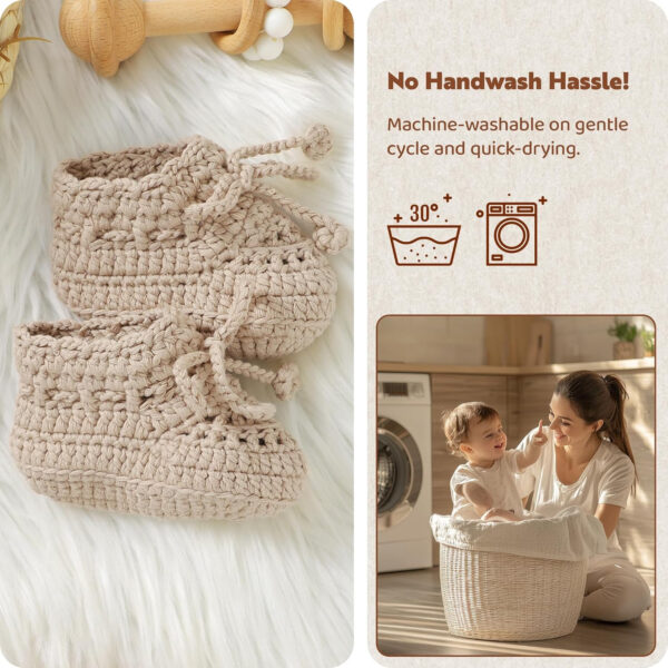 Hadetoto Baby Booties Hand Crochet Knit Cotton Bootie Soft Cozy Warm Socks Shoes Newborn First Walkers for Infant Boy Girl