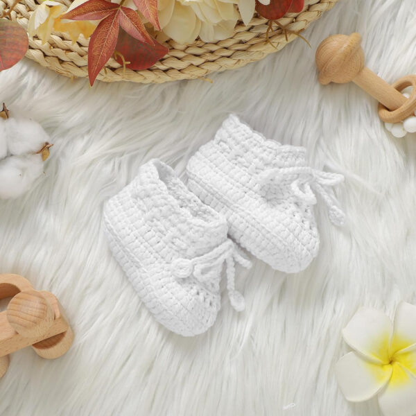 Hadetoto Baby Booties Hand Crochet Knit Cotton Bootie Soft Cozy Warm Socks Shoes Newborn First Walkers for Infant Boy Girl