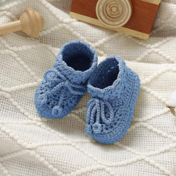 Hadetoto Baby Booties Hand Crochet Knit Cotton Bootie Soft Cozy Warm Socks Shoes Newborn First Walkers for Infant Boy Girl