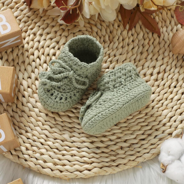 Hadetoto Baby Booties Hand Crochet Knit Cotton Bootie Soft Cozy Warm Socks Shoes Newborn First Walkers for Infant Boy Girl