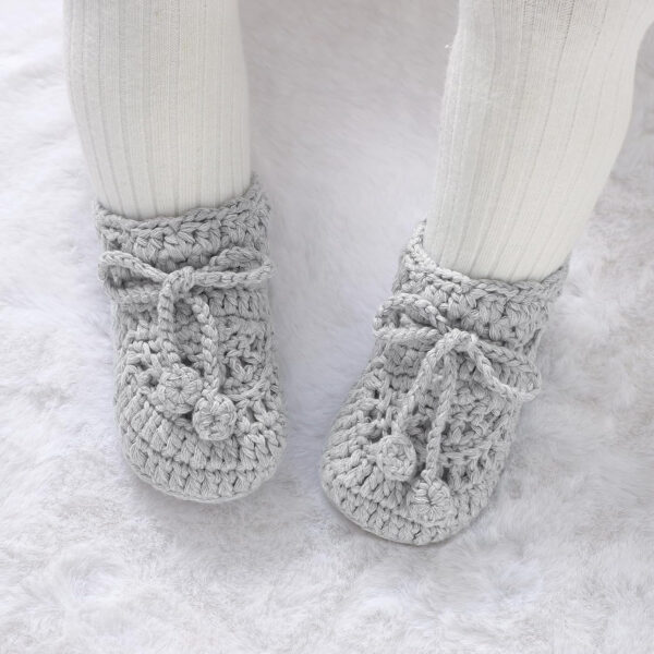 Hadetoto Baby Booties Hand Crochet Knit Cotton Bootie Soft Cozy Warm Socks Shoes Newborn First Walkers for Infant Boy Girl