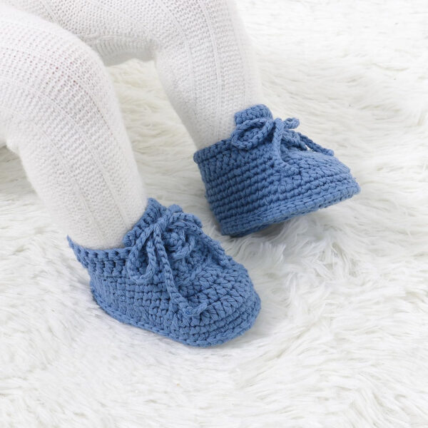 Hadetoto Baby Booties Newborn Cotton Knit Shoes Hand Crochet Soft First Walking Cozy Sneaker for Infant Boys Girls
