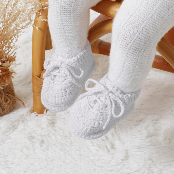 Hadetoto Baby Booties Newborn Cotton Knit Shoes Hand Crochet Soft First Walking Cozy Sneaker for Infant Boys Girls