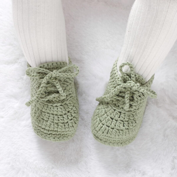Hadetoto Baby Booties Newborn Cotton Knit Shoes Hand Crochet Soft First Walking Cozy Sneaker for Infant Boys Girls