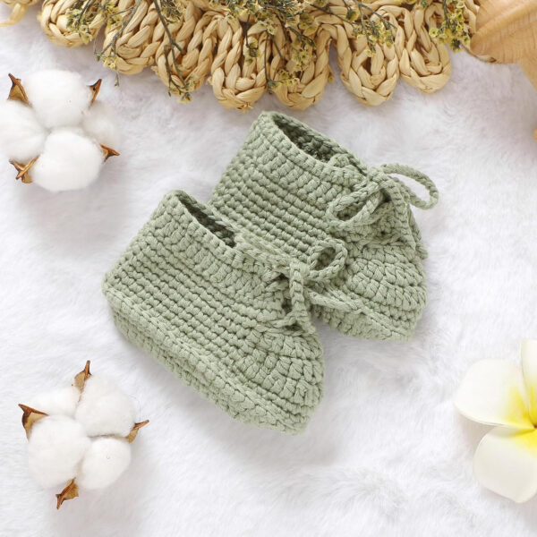 Hadetoto Baby Booties Newborn Cotton Knit Shoes Hand Crochet Soft First Walking Cozy Sneaker for Infant Boys Girls