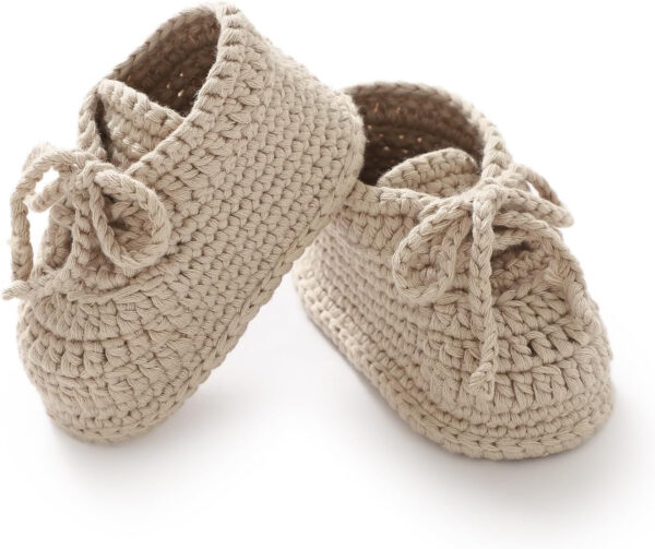 Hadetoto Baby Booties Newborn Cotton Knit Shoes Hand Crochet Soft First Walking Cozy Sneaker for Infant Boys Girls