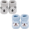 Newborn Knit Booties Soft Baby Sock Boots for Infant Boys Girls First Walkers 2 Pairs, 0-3 Months