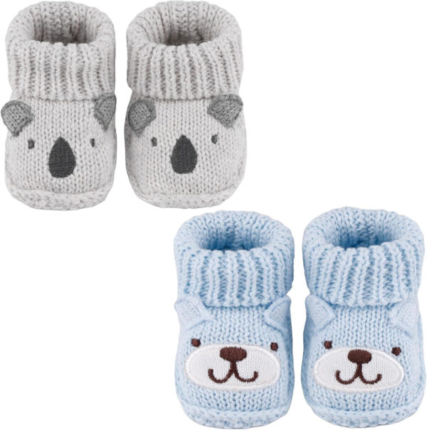 Newborn Knit Booties Soft Baby Sock Boots for Infant Boys Girls First Walkers 2 Pairs, 0-3 Months