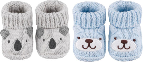 Newborn Knit Booties Soft Baby Sock Boots for Infant Boys Girls First Walkers 2 Pairs, 0-3 Months