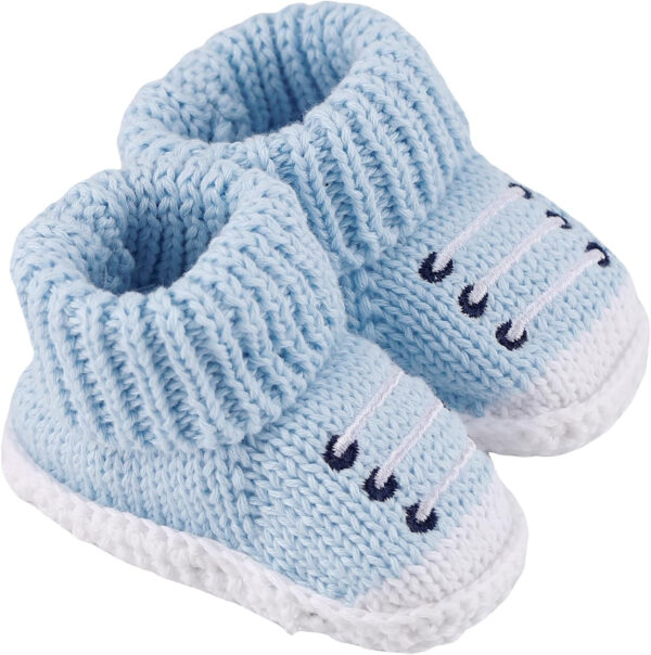 Newborn Knit Booties Soft Baby Sock Boots for Infant Boys Girls First Walkers 2 Pairs, 0-3 Months