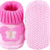 Newborn Knit Booties Soft Baby Sock Boots for Infant Boys Girls First Walkers 2 Pairs, 0-3 Months