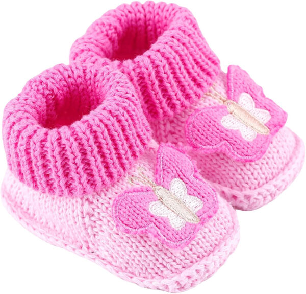 Newborn Knit Booties Soft Baby Sock Boots for Infant Boys Girls First Walkers 2 Pairs, 0-3 Months