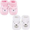 Newborn Knit Booties Soft Baby Sock Boots for Infant Boys Girls First Walkers 2 Pairs, 0-3 Months
