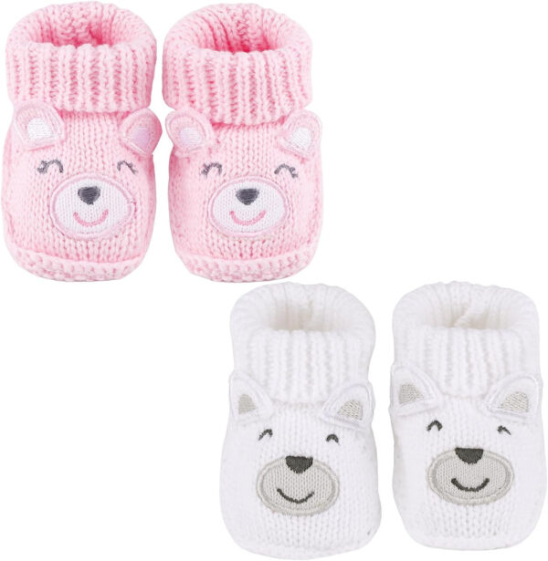 Newborn Knit Booties Soft Baby Sock Boots for Infant Boys Girls First Walkers 2 Pairs, 0-3 Months