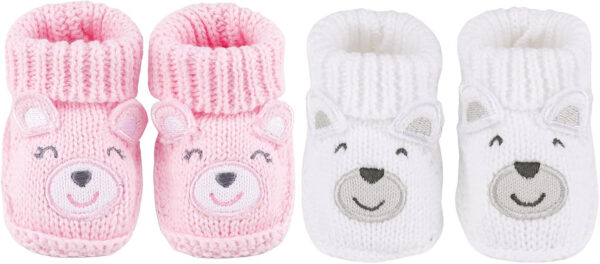 Newborn Knit Booties Soft Baby Sock Boots for Infant Boys Girls First Walkers 2 Pairs, 0-3 Months