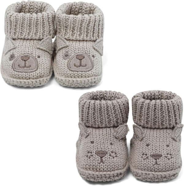 Newborn Knit Booties Soft Baby Sock Boots for Infant Boys Girls First Walkers 2 Pairs, 0-3 Months