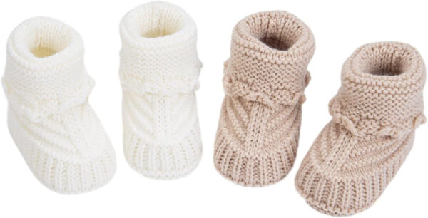 Baby Booties, Newborn Walking Shoes, Infant Hand Crochet Knit Cotton Sock Booties, Soft Cozy Socks Slippers, Indoor House Shoes for Baby, 2 Pairs