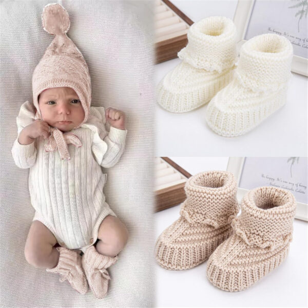 Baby Booties, Newborn Walking Shoes, Infant Hand Crochet Knit Cotton Sock Booties, Soft Cozy Socks Slippers, Indoor House Shoes for Baby, 2 Pairs