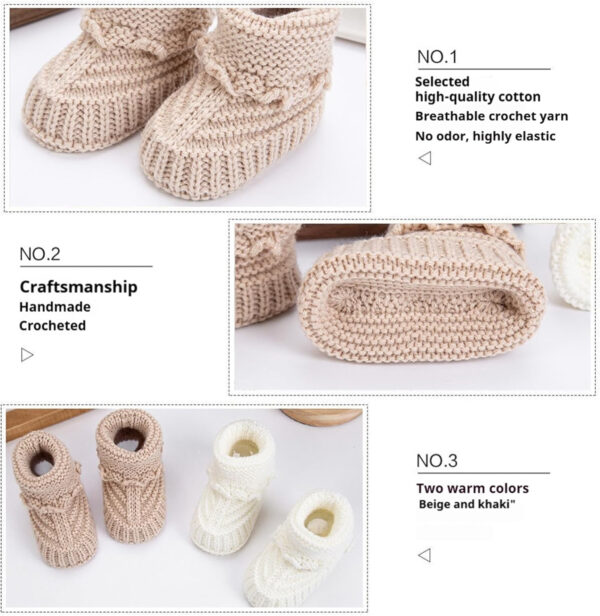 Baby Booties, Newborn Walking Shoes, Infant Hand Crochet Knit Cotton Sock Booties, Soft Cozy Socks Slippers, Indoor House Shoes for Baby, 2 Pairs