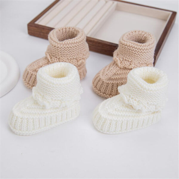 Baby Booties, Newborn Walking Shoes, Infant Hand Crochet Knit Cotton Sock Booties, Soft Cozy Socks Slippers, Indoor House Shoes for Baby, 2 Pairs