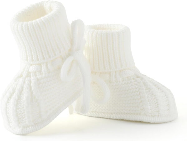 Baby Booties Soft Knit Baby Shoes for Newborn Boys Girls Machine Washable First Walker Boots Cream White 0-3 Months