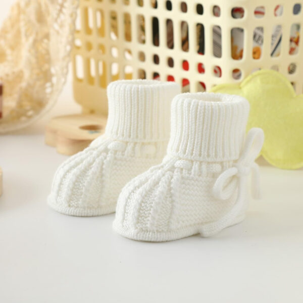 Baby Booties Soft Knit Baby Shoes for Newborn Boys Girls Machine Washable First Walker Boots Cream White 0-3 Months