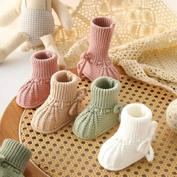 Baby Booties Soft Knit Baby Shoes for Newborn Boys Girls Machine Washable First Walker Boots Cream White 0-3 Months