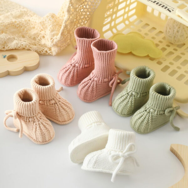 Baby Booties Soft Knit Baby Shoes for Newborn Boys Girls Machine Washable First Walker Boots Cream White 0-3 Months