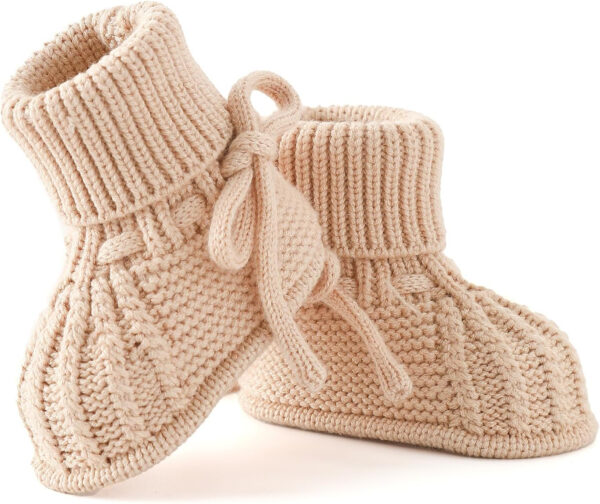 Baby Booties Soft Knit Baby Shoes for Newborn Boys Girls Machine Washable First Walker Boots Cream White 0-3 Months