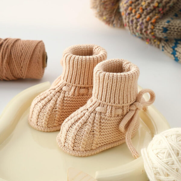 Baby Booties Soft Knit Baby Shoes for Newborn Boys Girls Machine Washable First Walker Boots Cream White 0-3 Months