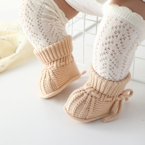 Baby Booties Soft Knit Baby Shoes for Newborn Boys Girls Machine Washable First Walker Boots Cream White 0-3 Months