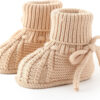 Baby Booties Soft Knit Baby Shoes for Newborn Boys Girls Machine Washable First Walker Boots Cream White 0-3 Months