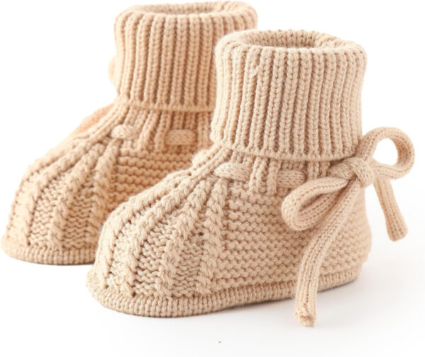 Baby Booties Soft Knit Baby Shoes for Newborn Boys Girls Machine Washable First Walker Boots Cream White 0-3 Months