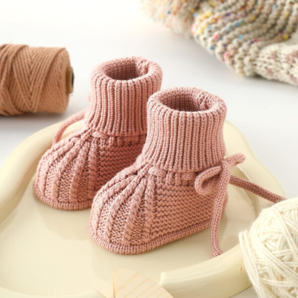 Baby Booties Soft Knit Baby Shoes for Newborn Boys Girls Machine Washable First Walker Boots Cream White 0-3 Months