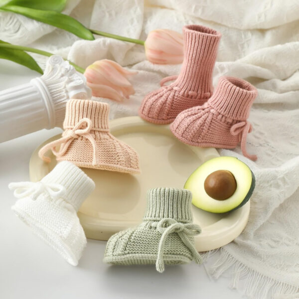 Baby Booties Soft Knit Baby Shoes for Newborn Boys Girls Machine Washable First Walker Boots Cream White 0-3 Months