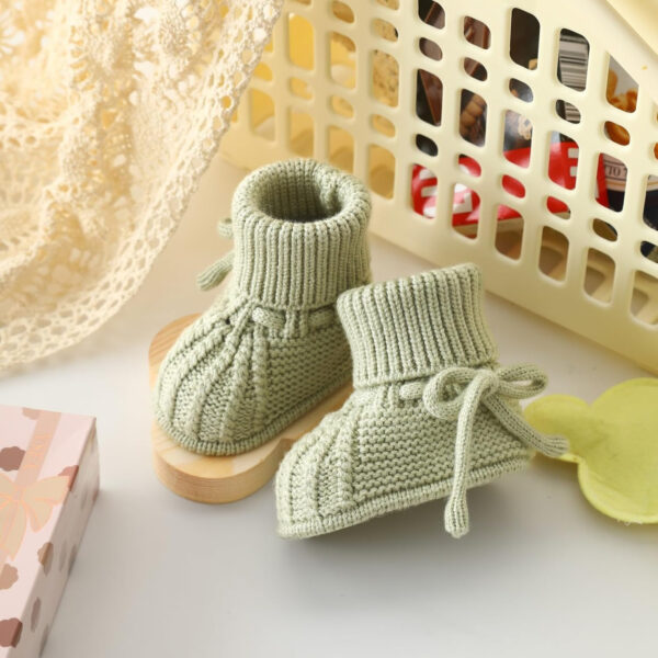 Baby Booties Soft Knit Baby Shoes for Newborn Boys Girls Machine Washable First Walker Boots Cream White 0-3 Months