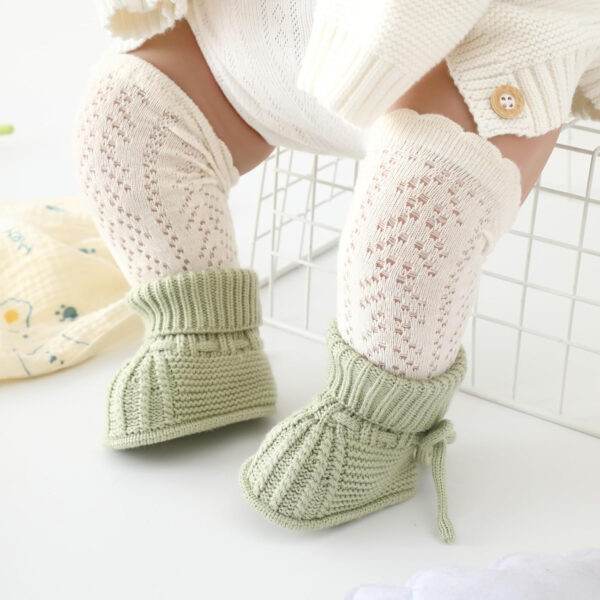 Baby Booties Soft Knit Baby Shoes for Newborn Boys Girls Machine Washable First Walker Boots Cream White 0-3 Months