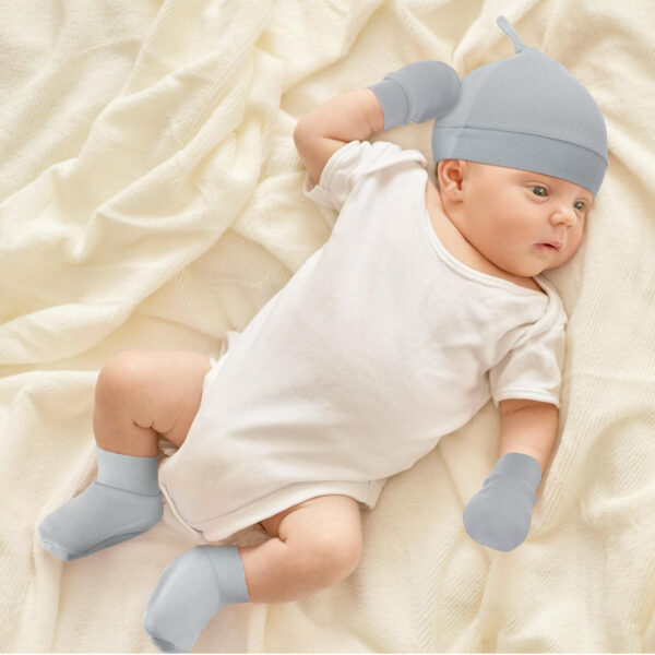 Toulite 10 Set Newborn Baby Socks Hat and Mittens Soft Ankle Sock Newborn Beanie Mitten for Boys Girls Infant
