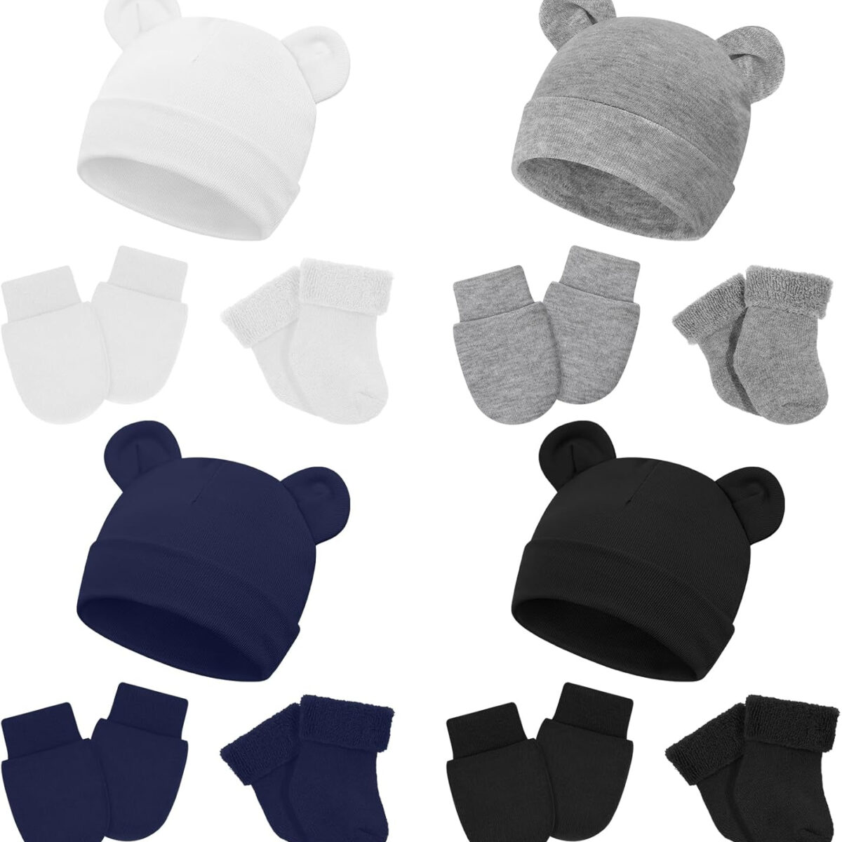 688ae913df95efaf3b31902566a99fe756d11ecce030b1ba7f2ac.jpg Cuffbow 4 Pcs Preemie Hats Mittens and Socks Set Preemie Mittens Warm Terry Socks for Baby