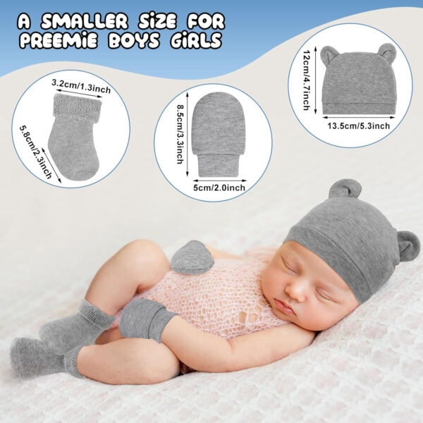 Cuffbow 4 Pcs Preemie Hats Mittens and Socks Set Preemie Mittens Warm Terry Socks for Baby