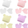 Cuffbow 4 Pcs Preemie Hats Mittens and Socks Set Preemie Mittens Warm Terry Socks for Baby