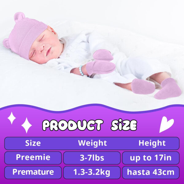 Cuffbow 4 Pcs Preemie Hats Mittens and Socks Set Preemie Mittens Warm Terry Socks for Baby