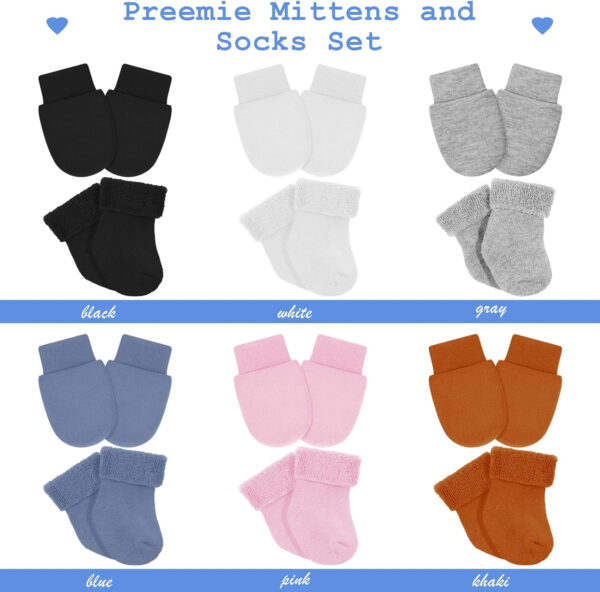6 Pack Preemie Mittens and Socks Set Newborn Baby Mittens and Socks Set No Scratch Preemie Gloves Cotton for Boys Girls